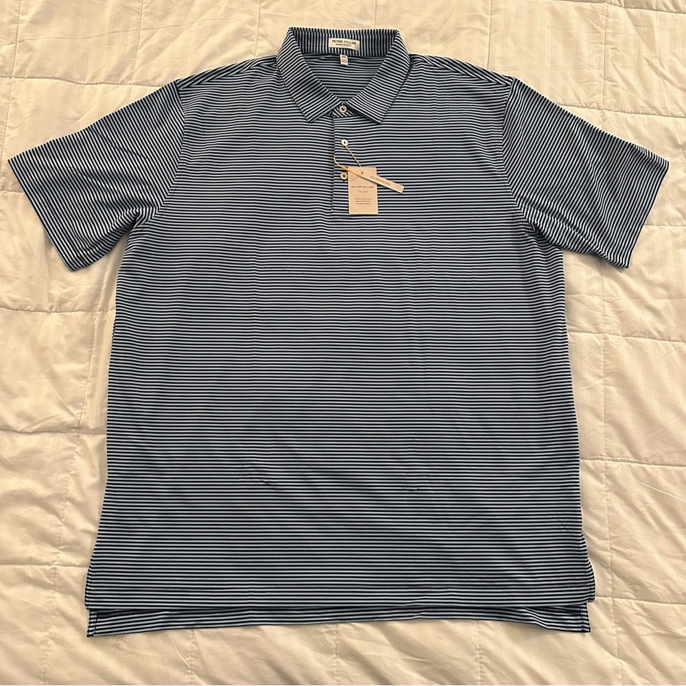 Peter Millar Summer Comfort Polo | Men’s 2XL XXL | Performance Striped Golf Blue
